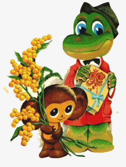 蜥蜴人绅士与持植物的猴子素材