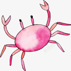粉色手绘水彩螃蟹矢量图素材