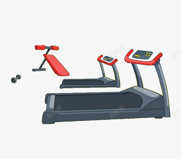 手绘健身房跑步机psd免抠素材_新图网 https://ixintu.com 健身 健身房 哑铃 室内活动 活动 活动室 跑步机