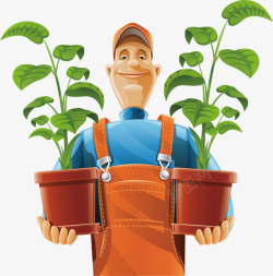 园林养花工人抱着花盆的园林工人矢量图高清图片