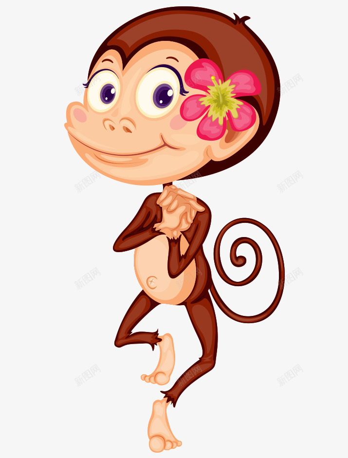 卡通手绘可爱女猴子跳舞png免抠素材_新图网 https://ixintu.com 卡通的动物 可爱的女猴子 手绘的猴子 跳舞的猴子