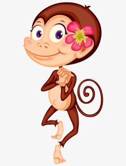 卡通手绘可爱女猴子跳舞素材