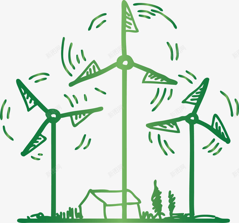 风力发电系统png免抠素材_新图网 https://ixintu.com 手绘 矢量素材 绿色能源 风力发电 风车