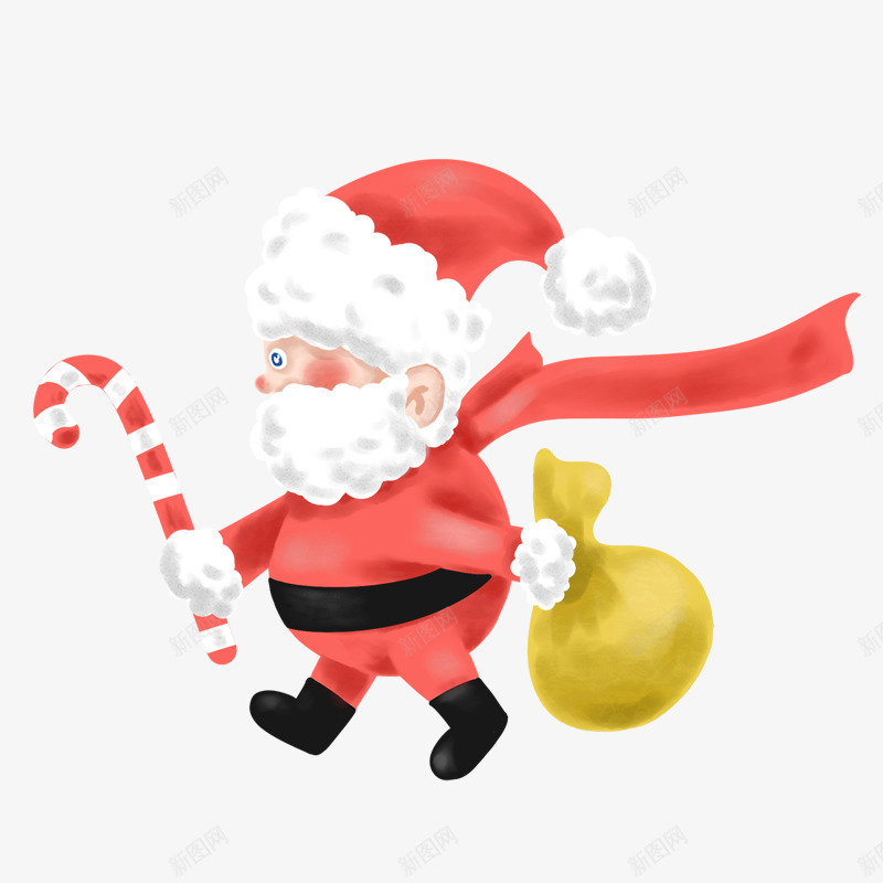 红色圣诞老人png免抠素材_新图网 https://ixintu.com 光泽 卡通 圣诞 拐杖 红色 老人 金色 钱袋