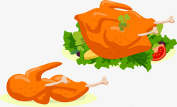 金黄卡通手绘烤鸭食物矢量图素材