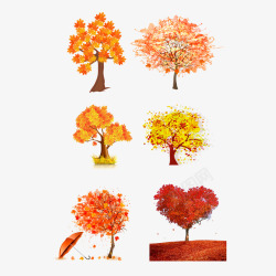 彩叶树秋色手绘彩色树木高清图片