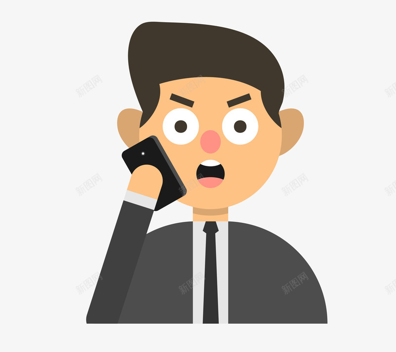 打电话图标png_新图网 https://ixintu.com 卡通 手绘 电话 男人 蓝色 衬衫 领带 黑色