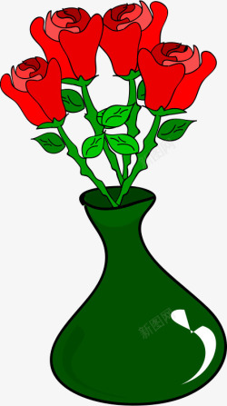 手绘玫瑰花瓶素材