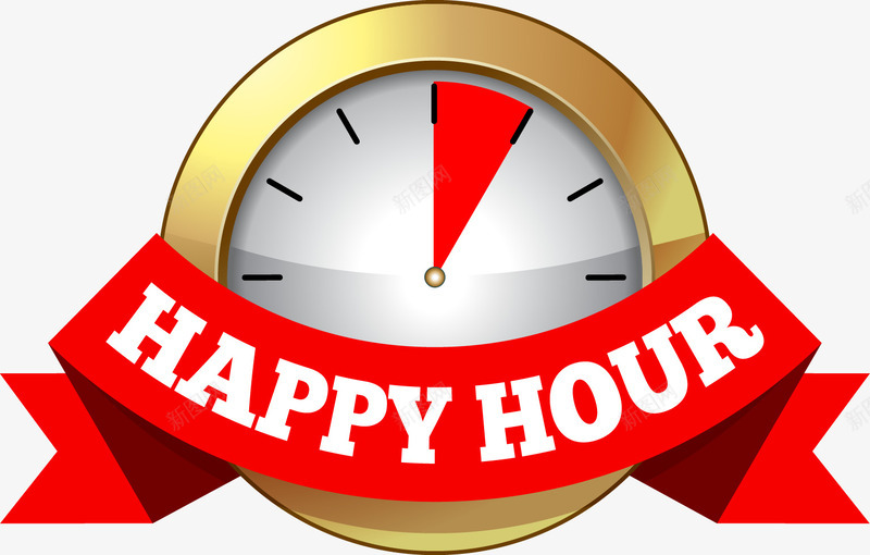 快乐时光标签png免抠素材_新图网 https://ixintu.com happy hour 快乐时光 时钟 飘带