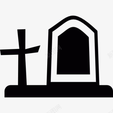 墓地的墓碑和十字架图标图标