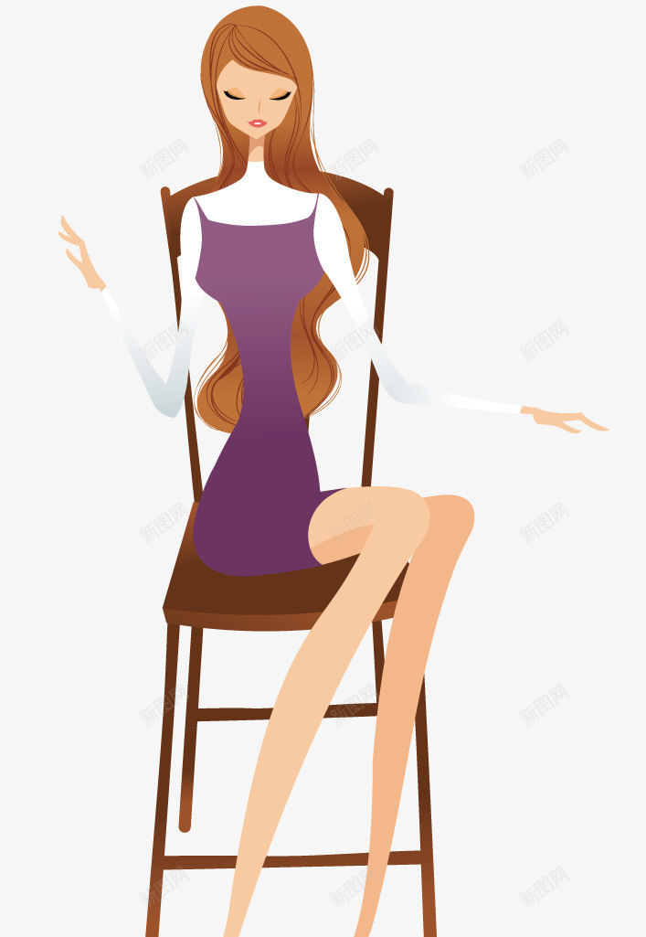 坐在凳子上的女人png免抠素材_新图网 https://ixintu.com 优雅 女人 紫色裙子 美丽的女人