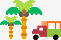 椰子树小汽车矢量图素材