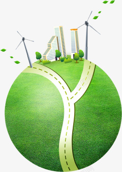 绿草地风车建筑地球素材
