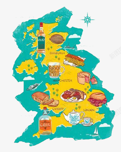 英国美食地图png免抠素材_新图网 https://ixintu.com 宣传 手绘 旅游 美食地图 装饰