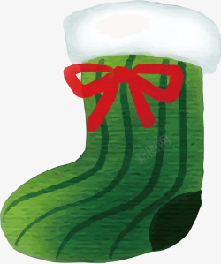 圣诞节绿色水彩圣诞袜素材