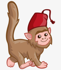 戴帽子的猴子卡通手绘戴帽子可爱猴子高清图片