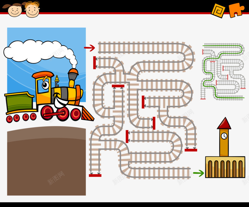 卡通装饰png免抠素材_新图网 https://ixintu.com 儿童迷宫 动漫 游戏 火车 迷宫 迷宫线路