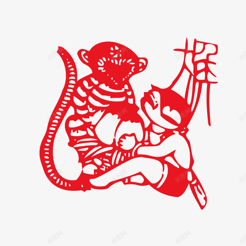 生肖剪纸猴子png免抠素材_新图网 https://ixintu.com 中国风 十二生肖 猴子 生肖 矢量剪纸 红色