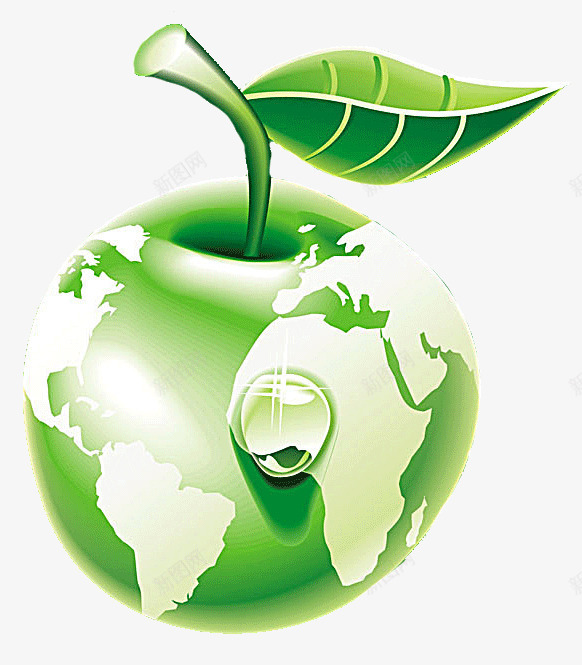 绿色苹果地球png免抠素材_新图网 https://ixintu.com 公益 创意 地球 绿色 苹果地球