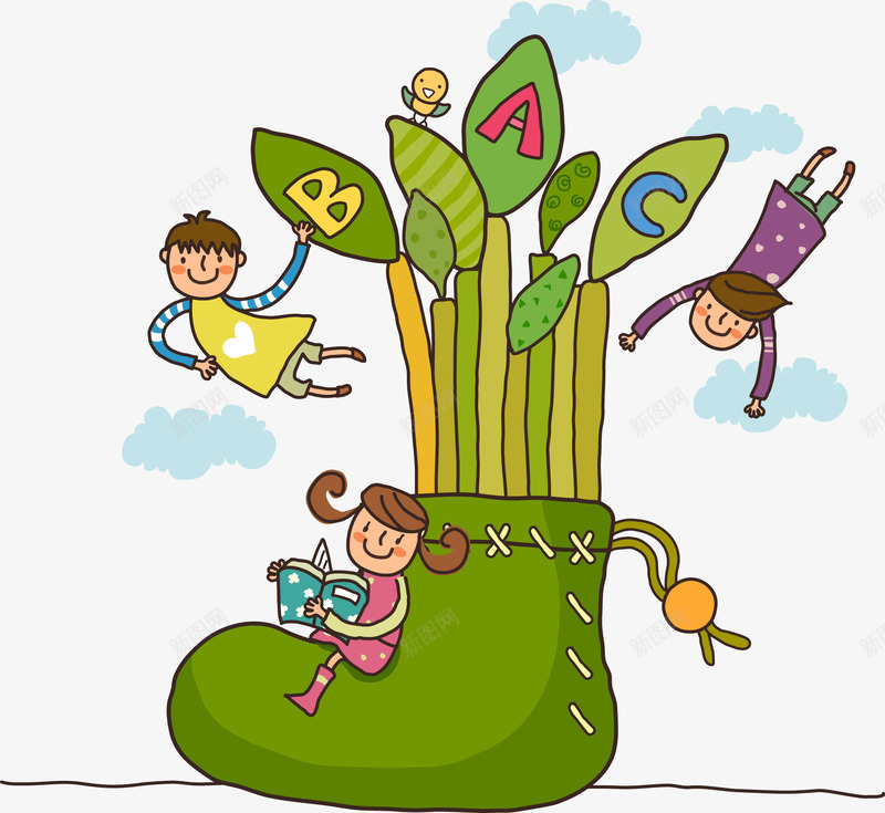 卡通绿色袜子儿童png免抠素材_新图网 https://ixintu.com 儿童 卡通 发芽 游乐 绿色袜子 读书