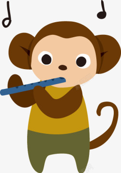 可爱卡通小猴子吹笛图案素材