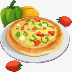 手绘披萨与蔬菜素材