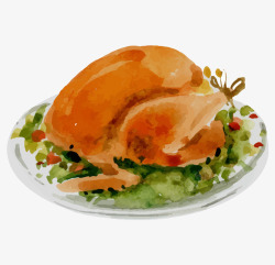 彩色烤鸭水彩卡通彩色金黄烤鸭食物矢量图高清图片