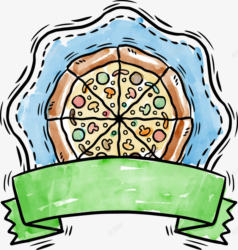 水彩披萨飘带图标矢量图ai_新图网 https://ixintu.com 图标 披萨 水彩 飘带 矢量图