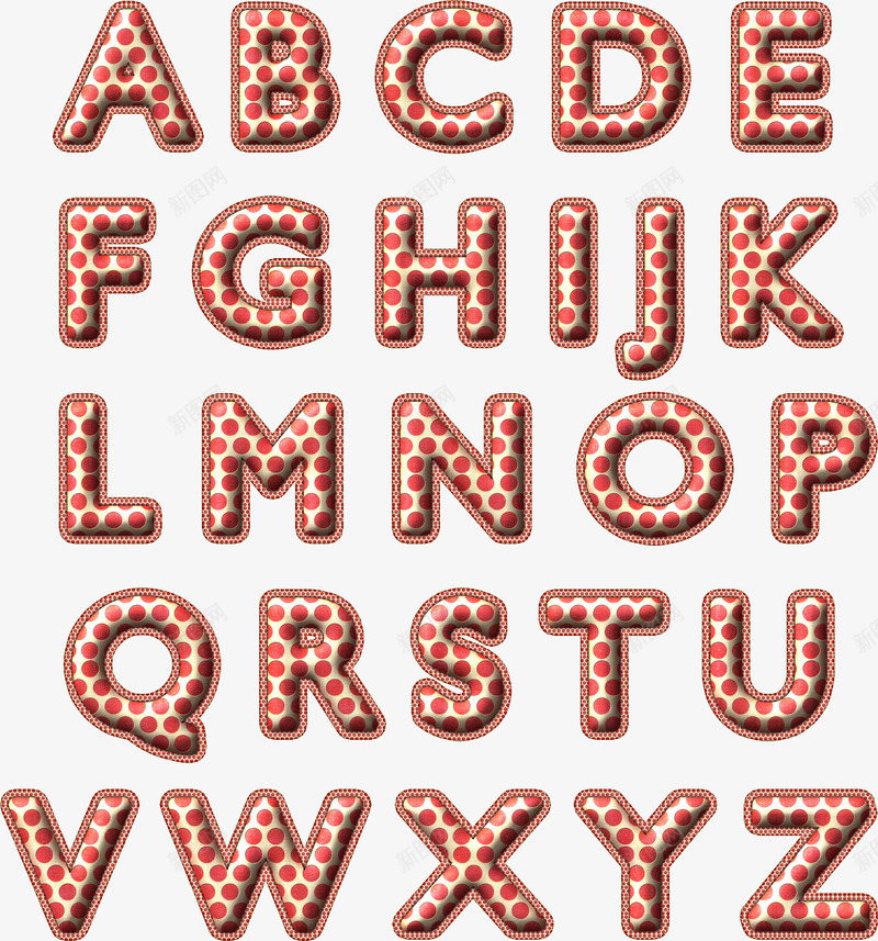 26个英文字母红色斑点装饰png免抠素材_新图网 https://ixintu.com 不同样式的字母 字母 字母花式装饰 字母装饰 艺术字母