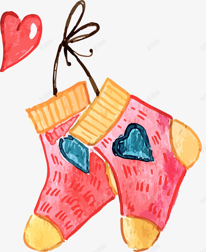 手绘袜子装饰png免抠素材_新图网 https://ixintu.com 卡通有趣 心形装饰 扁平化 手绘图 矢量图案 袜子