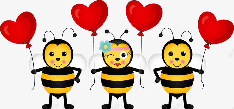 拿心形气球的小蜜蜂png免抠素材_新图网 https://ixintu.com 卡通小蜜蜂 小蜜蜂 爱心 爱心气球 矢量小蜜蜂 黄色