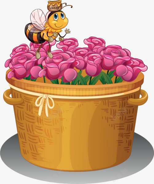 卡通篮子里的花朵png免抠素材_新图网 https://ixintu.com 卡通 篮子里的 花朵 蜜蜂