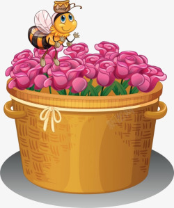 卡通篮子里的花朵素材