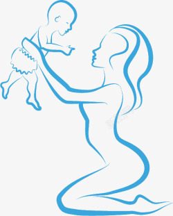 蓝色手绘创意母亲节人物素材