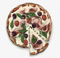 水彩手绘披萨矢量图素材