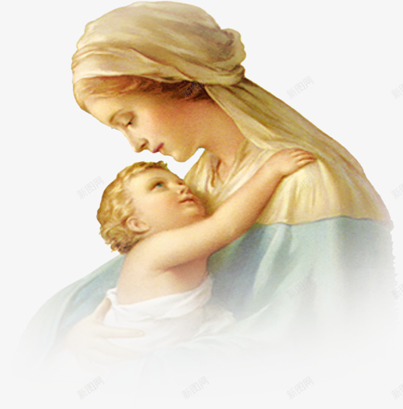 圣母人物母子母亲节手绘png免抠素材_新图网 https://ixintu.com 人物 圣母 妈妈和儿子手绘 母亲节 母子