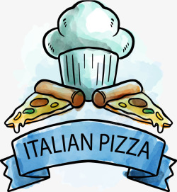 抽象披萨厨师帽蓝色标签素材
