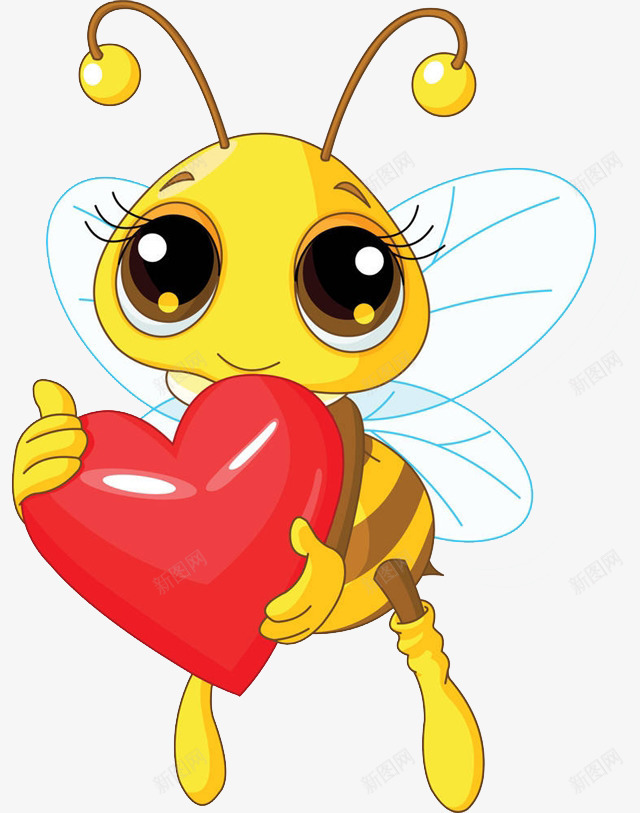 卡通黄色蜜蜂抱着爱心png免抠素材_新图网 https://ixintu.com 卡通 可爱的蜜蜂 抱着爱心 站立的蜜蜂 红色爱心 黄色蜜蜂