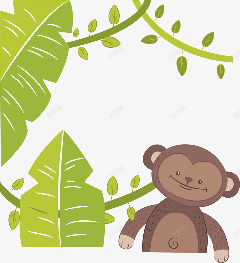 可爱的丛林小猴子png免抠素材_新图网 https://ixintu.com 丛林猴子 丛林生活 可爱猴子 小猴子 矢量png 芭蕉树叶