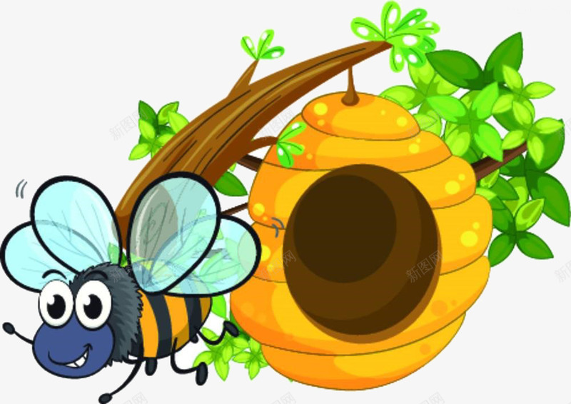 卡通蜜蜂png免抠素材_新图网 https://ixintu.com 卡通 树叶 蜜蜂 蜜蜂窝