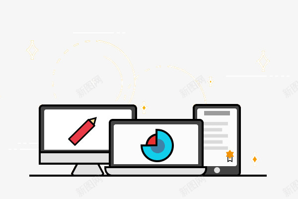 手绘平面png免抠素材_新图网 https://ixintu.com 商务素材 平板电脑 平面素材 手绘电脑 笔记本电脑
