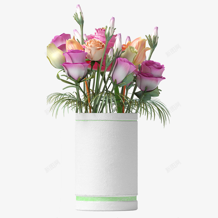 花盆里的花png免抠素材_新图网 https://ixintu.com 卡通 手绘 白色 简图 紫色 绿色 花朵 花盆