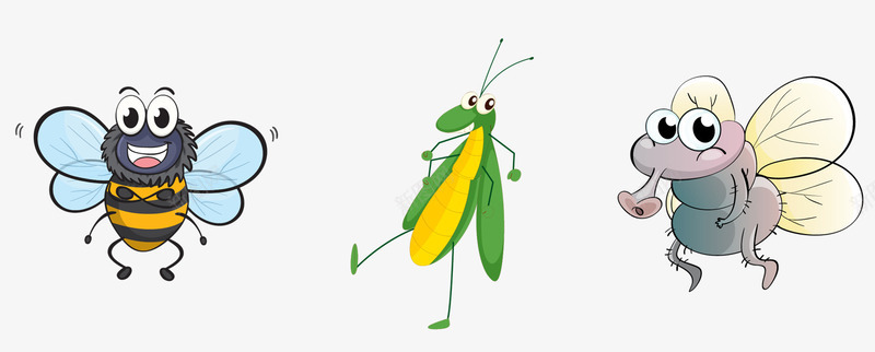 卡通动物png免抠素材_新图网 https://ixintu.com 保护自然 动物 卡通 害虫 彩色 插画 益虫 蜜蜂 蝗虫 蝴蝶