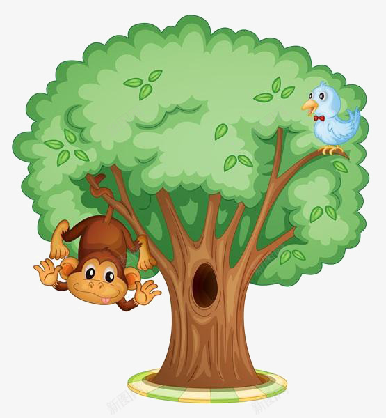 卡通树上的动物png免抠素材_新图网 https://ixintu.com 动物 卡通 树上的 猴子 鸟