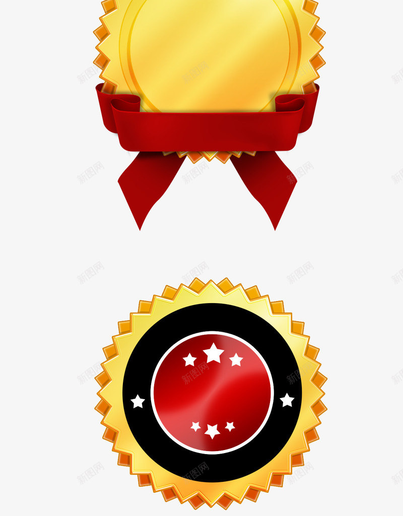 金黄色标签红色丝带png免抠素材_新图网 https://ixintu.com 优胜签 标签 装饰 贴签 金黄色