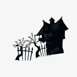黑色小屋黑色树和小屋剪影高清图片
