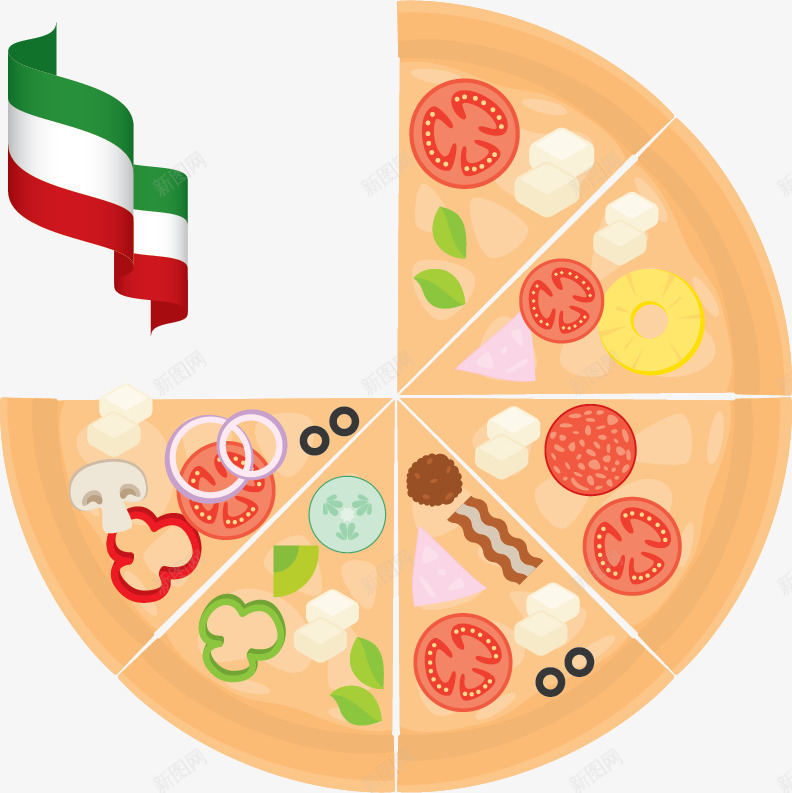 披萨png免抠素材_新图网 https://ixintu.com 手绘 披萨 番茄 青椒 食物