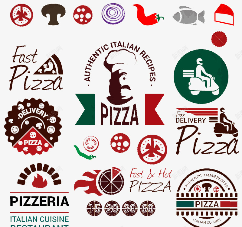 创意披萨标签矢量图ai免抠素材_新图网 https://ixintu.com 创意标签 披萨 披萨标签 标签设计 矢量图