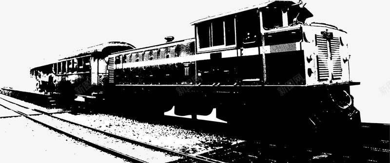 黑白插画老式火车图标图标
