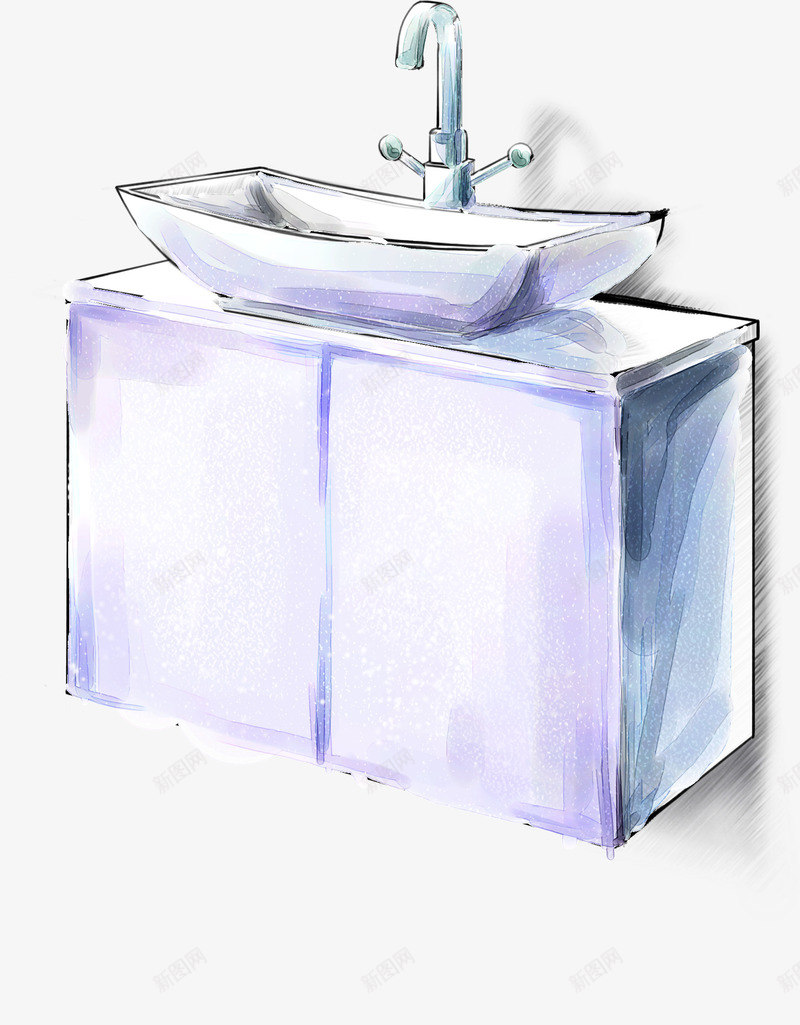 水彩洗手盆室内展板png免抠素材_新图网 https://ixintu.com 室内 展板 水彩 洗手盆